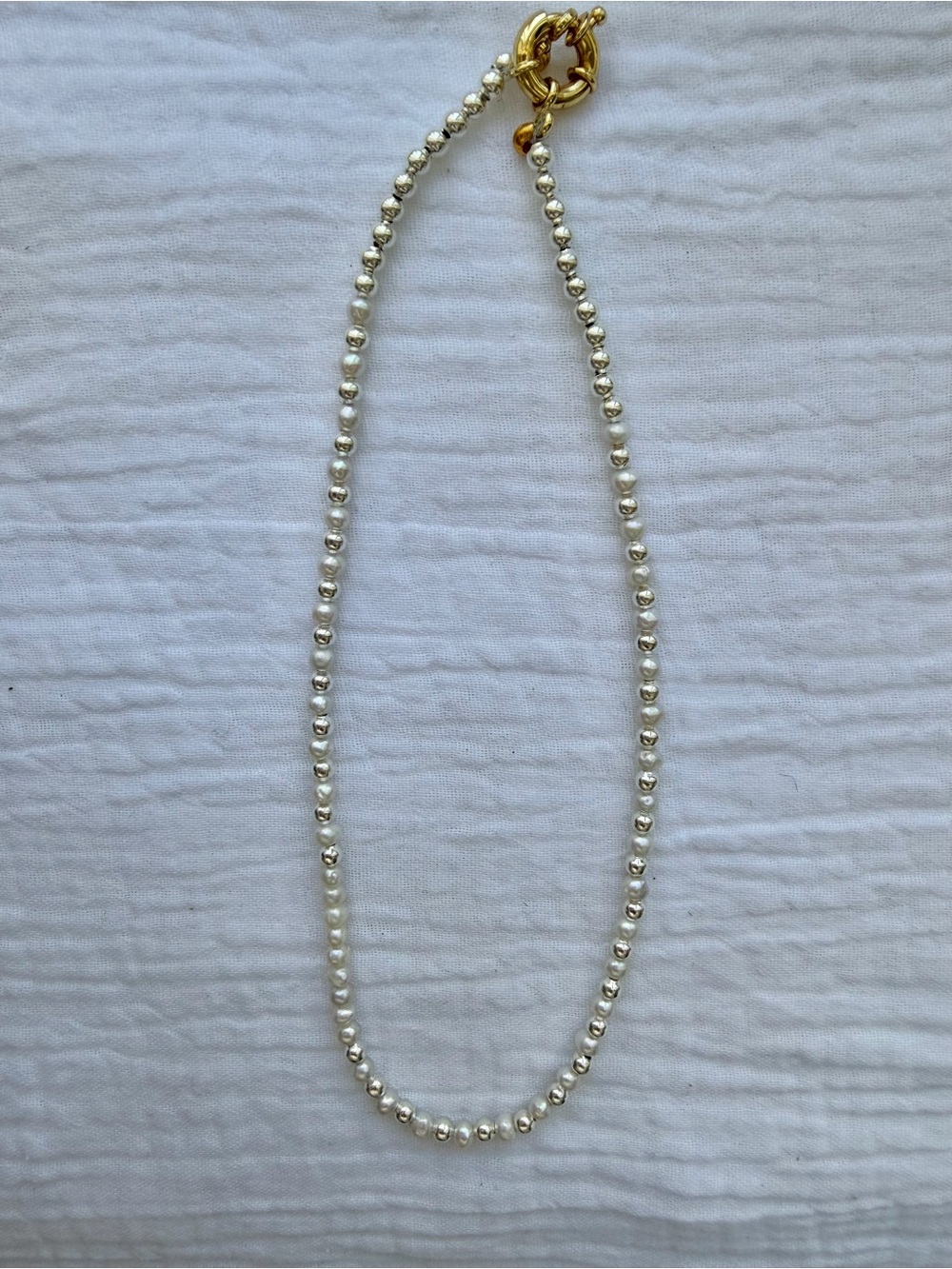 Free People White Pearl Bead Necklace with Gold Clasp